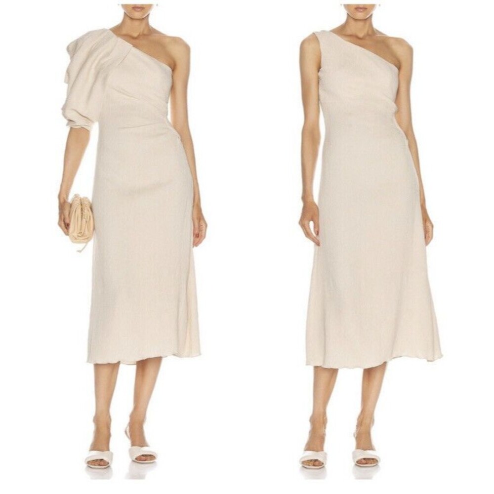 Johanna Ortiz Sea Island One Shoulder Midi Dress Women's 6 Crepon Convertible
